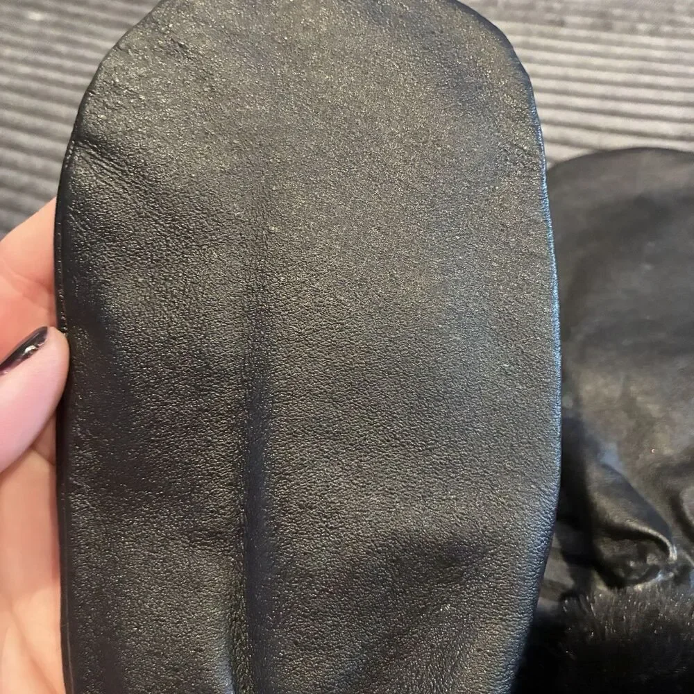 VTG Wilsons Women's Gloves Black Faux Fur Cuff Leather Fleece Large